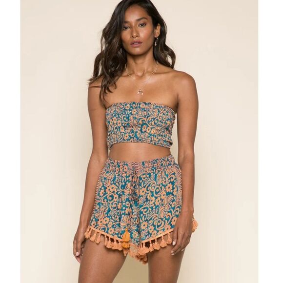 NWT Raga Bonfire Haze Bandeau Bando Smocked Strapless Tube Top Floral Paisley XS - Picture 4 of 11